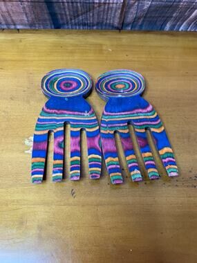 Island Bamboo Salad Hands Serving Tongs Set Multicolor